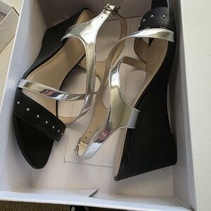Calvin Klein Metallic Silver and Black Wedges